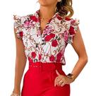 N-I0104-Camisa Blusa Social Feminina Babado Elegante Oncinha Estampa