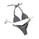 N-J1506-Bikini Biquini Feminino Brilhante Asa Delta Brilho Decote Praia Praiano Moderno Liso 5AG0211