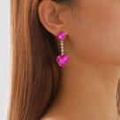 N-L0329-Brinco Feminino Coração Strass Zirconia Rosa Pink Festa Noiva Formatura Namorada Debutante Presente Brilho