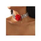 N-L0334-Colar Bijuteria Festa Luxo Flor Choker Pedra Brilho 30o20