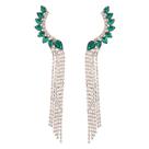 N-L1922-Brinco Feminino Longo Ear Cuff Strass Zirconia Franja Luxo Festa Noiva Formatura Namorada Debutante Presente