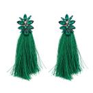 N-L1952-Brinco Feminino Long Verde Esmeralda Franja Strass Zirconia Festa Carnaval Noiva Formatura Namorada Luxo Brilho