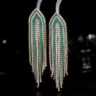N-L1967-Brinco Feminino Long Verde Esmeralda Dourado Franja Strass Zirconia Festa Noiva Formatura Namorada Presente