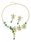 N-L1976-Conjunto Feminino Colar e Brinco Verde Strass Flor Zirconia Festa Formatura Madrinha Namorados Delicado