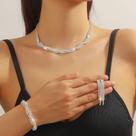 N-L32-L2913-Conjunto Feminino Colar e Brinco Pulseira Franja Zirconia Brilhante Festa Casamento Noiva Casal Elegante