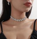 N-L3239-Conjunto Feminino Colar e Brinco Choker Zirconia Brilhante Minimalista Festa Casamento Noiva Casal Elegante