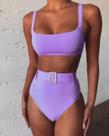 N0252-Bikini Biquíni Cropped Pinup Retro Cintura Alta Hotpant Rosa