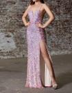 N0350-Vestido Longo Brilho Paetê Rosa Fenda Festa Formatura Luxo