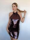 N0354-Vestido Festa Balada Sexy Gola Alta Lantejoula Brilho Ag404