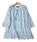 N1031-Blusa Camisa Feminino Lese Laise Bordado Branca Plus Size