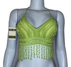N1042-Top Cropped Tricô Crochê Frente Única Pedraria Preto 355k
