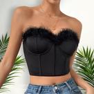 N1122-Blusa Festa Balada Sexy Top Cropped Corset Pluma Luxo Jl108