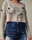 N1182-Blusa Crochê Tricô Bordado Floral Feminina Luxo 184r