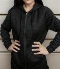 N1205-Blusa Preta Casaco De Frio Forrado Ziper Capuz Laço Retro