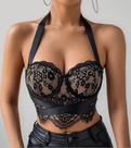 N1221-Blusa Festa Balada Sexy Top Cropped Amarração Rendado J392