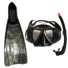 NADADEIRA pé de pato VELOX CAMUFLADO com máscara SeaSUB e respirador snorkel DiveCom Kit de mergulho, apnéia, caça e pesca Sub