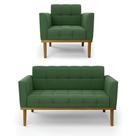 Namoradeira com Poltrona Base de Madeira Castanho Elisa Suede Verde D03 - D'Rossi Namoradeira com Poltrona Base de Madeira Castanho Elisa Suede Verde D03 - D'Rossi