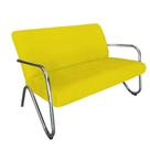 Namoradeira Decorativa Bela Couro Amarelo Braço Cromado