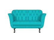 Namoradeira Decorativa Dália Suede Azul Turquesa 2 Lugares Pés Madeira Ms Decor