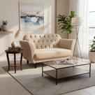 Namoradeira Decorativa Dália Suede Bege 2 Lugares Pés Madeira Ms Decor