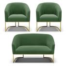 Namoradeira E 2 Poltronas Base Industrial Dourado Stella Suede D03 - D'rossi Cor Verde Namoradeira E 2 Poltronas Base Industrial Dourado Stella Suede D03 - D'rossi Cor Verde