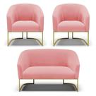 Namoradeira E 2 Poltronas Base Industrial Dourado Stella Suede Rosê D03 - D'rossi Namoradeira E 2 Poltronas Base Industrial Dourado Stella Suede Rosê D03 - D'rossi