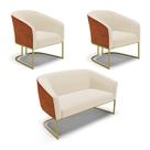 Namoradeira e 2 Poltronas Industrial Dourado Stella Noz/Linho Bege D03 - D'Rossi