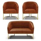 Namoradeira e 2 Poltronas Industrial Dourado Stella Sint PU Nozes D03 - D'Rossi