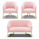Namoradeira e 2 Poltronas Industrial Dourado Stella Suede Rosa Bebê D03 - D'Rossi Namoradeira e 2 Poltronas Industrial Dourado Stella Suede Rosa Bebê D03 - D'Rossi