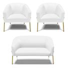 Namoradeira e 2 Poltronas Pé de Ferro Dourado Stella Sintético Branco D03 - D'Rossi Namoradeira e 2 Poltronas Pé de Ferro Dourado Stella Sintético Branco D03 - D'Rossi
