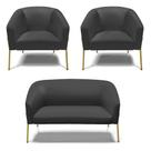 Namoradeira e 2 Poltronas Pé de Ferro Dourado Stella Sintético Preto D03 - D'Rossi