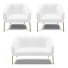 Namoradeira e 2 Poltronas Pé de Ferro Dourado Stella Sintético PU Branco D03 - D'Rossi Namoradeira e 2 Poltronas Pé de Ferro Dourado Stella Sintético PU Branco D03 - D'Rossi