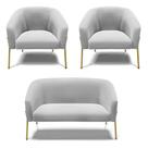 Namoradeira e 2 Poltronas Pé de Ferro Dourado Stella Suede Cinza D03 - D'Rossi
