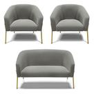Namoradeira e 2 Poltronas Pé de Ferro Dourado Stella Suede Grafite D03 - D'Rossi