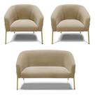 Namoradeira e 2 Poltronas Pé de Ferro Dourado Stella Suede Marrom Rato D03 - D'Rossi