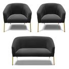 Namoradeira e 2 Poltronas Pé de Ferro Dourado Stella Suede Preto D03 - D'Rossi