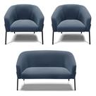 Namoradeira e 2 Poltronas Pé de Ferro Preto Stella Suede Azul Marinho D03 - D'Rossi