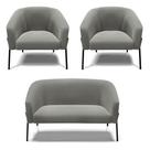 Namoradeira e 2 Poltronas Pé de Ferro Preto Stella Suede Grafite D03 - D'Rossi