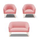 Namoradeira e 2 Poltronas Pé Palito Natural Stella Suede Rosê D03 - D'Rossi