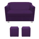 Namoradeira Sofá Tila e 2 Puff Sala Suede Roxo