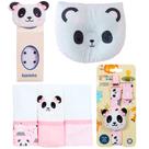 Naninha + Prendedor de chupeta + Fralda de Boca + Travesseiro Anatômico Panda Rosa