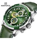 Naviforce Relógio sem gênero luxuoso de marca verde, cronógrafo de couro legítimo, quartzo, esportivo, para presente, 8020 Naviforce Relógio sem gênero luxuoso de marca verde, cronógrafo de couro legítimo, quartzo, esportivo, para presente, 8020