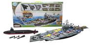 Navio porta-aviões de brinquedo com combinação de aviões de guerra e submarinos