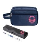 Nécessaire Executiva Nylon Caveira Fone Rosa e Porta Escova