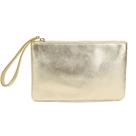 Necessaire Feminina em Couro Legitimo Dourado Ouro Light para Maquiagem Cosméticos Documentos