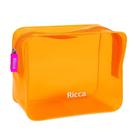 Necessaire Neon Plástico Transparente Laranja Ricca 14x16x8cm