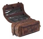 Necessaire Unissex Cinnamon Couro Bovino Marrom Rústico Forro Impermeável