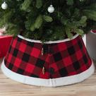 New Traditions - Collar para Base de Árbol de Navidad con Estampado de Cuadros Buffalo y Cierre - Negro/Rojo
