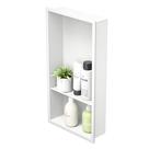 Nicho de chuveiro Bernkot em aço inoxidável branco, prateleira dupla de 24x12cm
