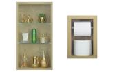 Nicho Em Porcelanato Com Prateleira De Vidro E Porta Papel Higiênico - kit com 2 Peças (Breccia)